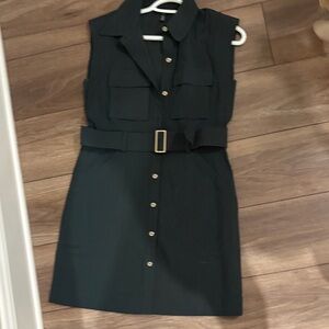 White House Black Market Sleeveless Belted Shirt Dress - Dark Green